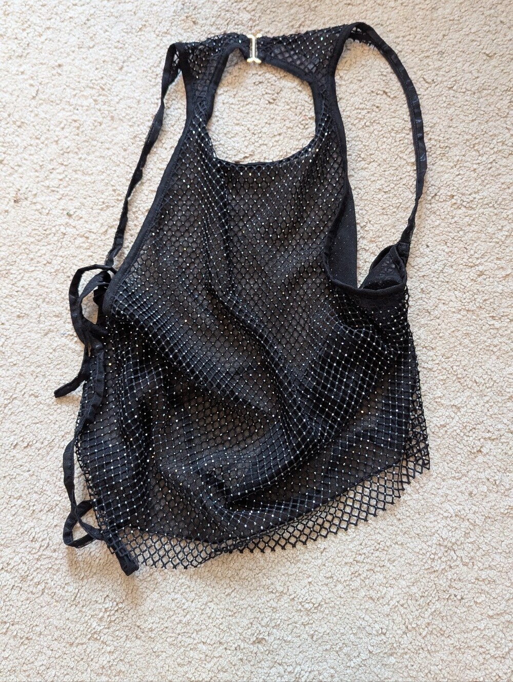 Oh Polly Black Mesh Crop Top with Rhinestones